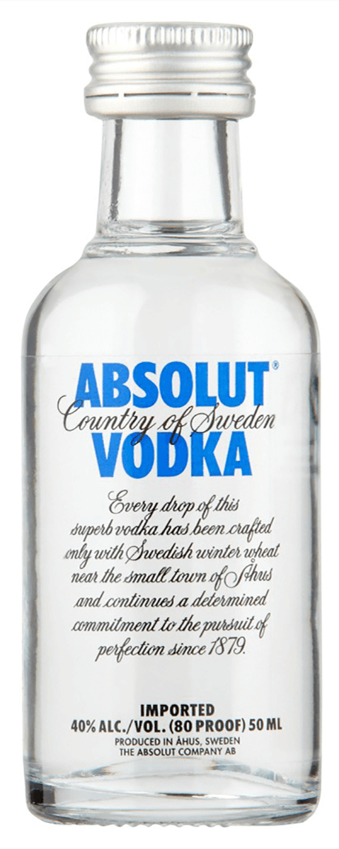 3 Absolut Vodka 50 ml Glass Bottles 