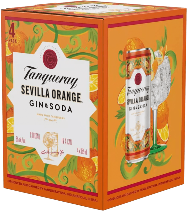 Tanqueray Sevilla Orange Gin & Soda – 355ML 4 Pack