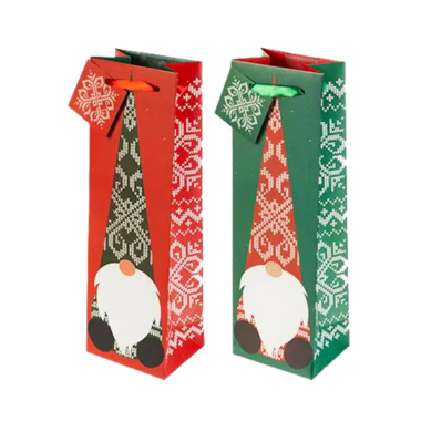 Holiday Gnomes Single Bottle Gift Bag
